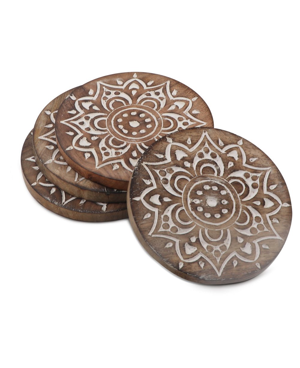Fairtrade Set of 4 Mandala Wood Coasters - Coasters