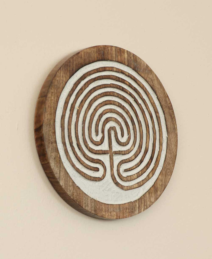 Fairtrade Seven Circle Wood Meditation Labyrinth Trivet and Wall Hanging - Puzzles
