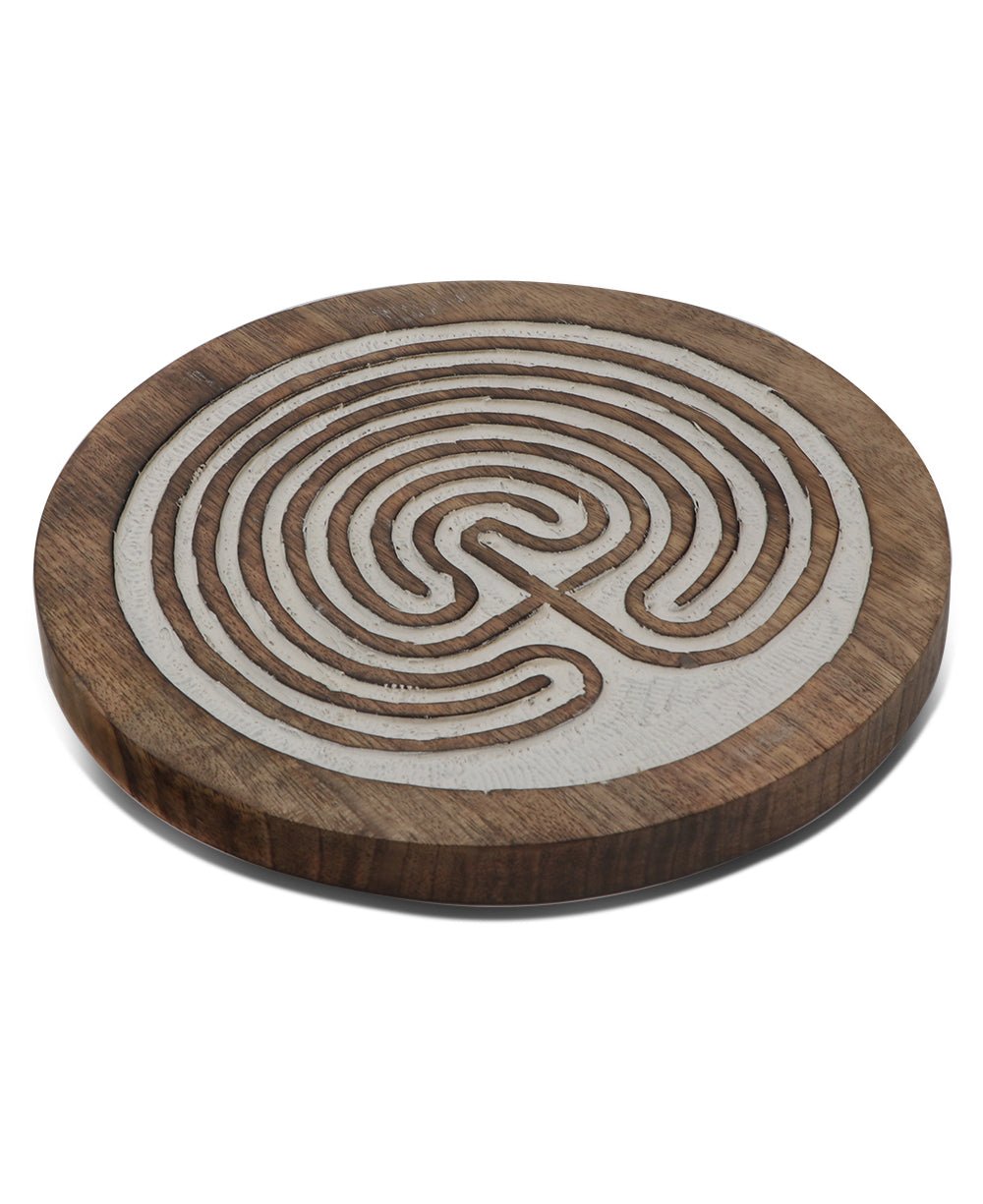Fairtrade Seven Circle Wood Meditation Labyrinth Trivet and Wall