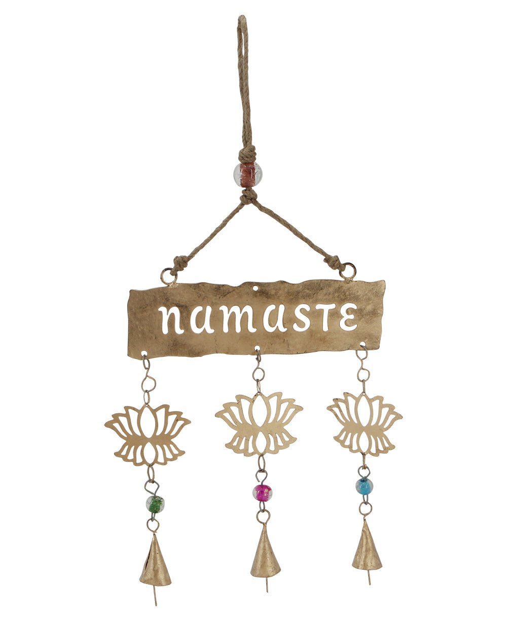 Fairtrade Triple Bell Namaste Lotus Wall Hanging - Wind Chimes