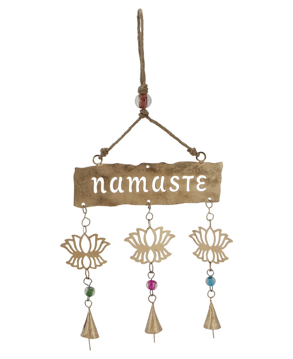 Fairtrade Triple Bell Namaste Lotus Wall Hanging - Wind Chimes