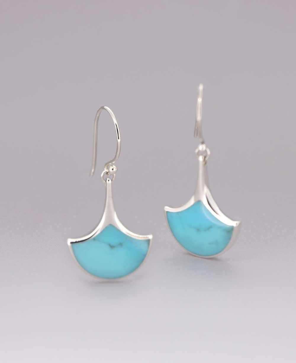 Fan-Shaped Turquoise Inlay Sterling Silver Earrings - Earrings