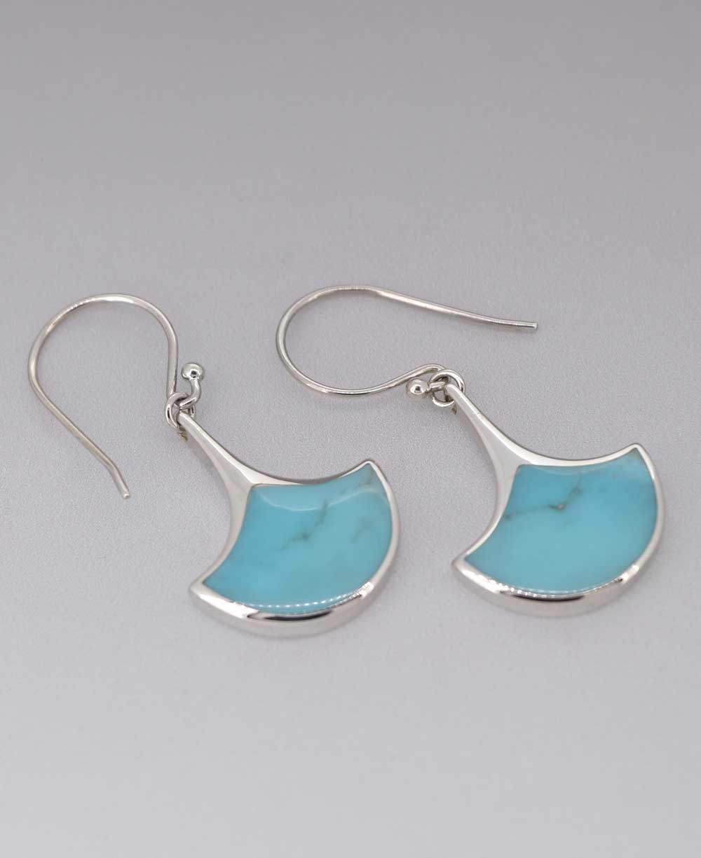 Fan-Shaped Turquoise Inlay Sterling Silver Earrings - Earrings
