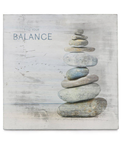 Farmhouse Style Find Your Balance Cairn Zen Rocks Wall Hanging - Posters, Prints, & Visual Artwork