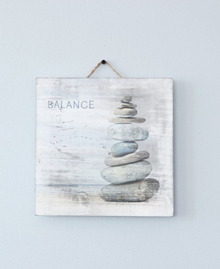 Farmhouse Style Find Your Balance Cairn Zen Rocks Wall Hanging - Posters, Prints, & Visual Artwork