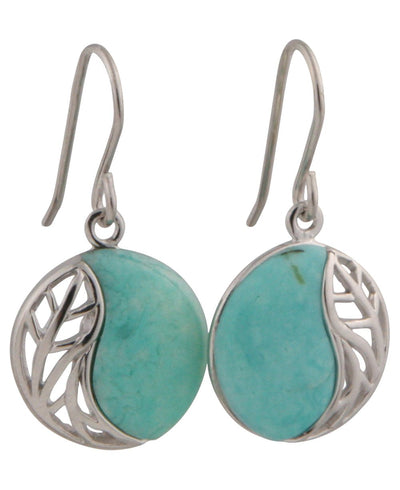 Feather and Turquoise Yin Yang Earrings, Sterling Silver - Earrings