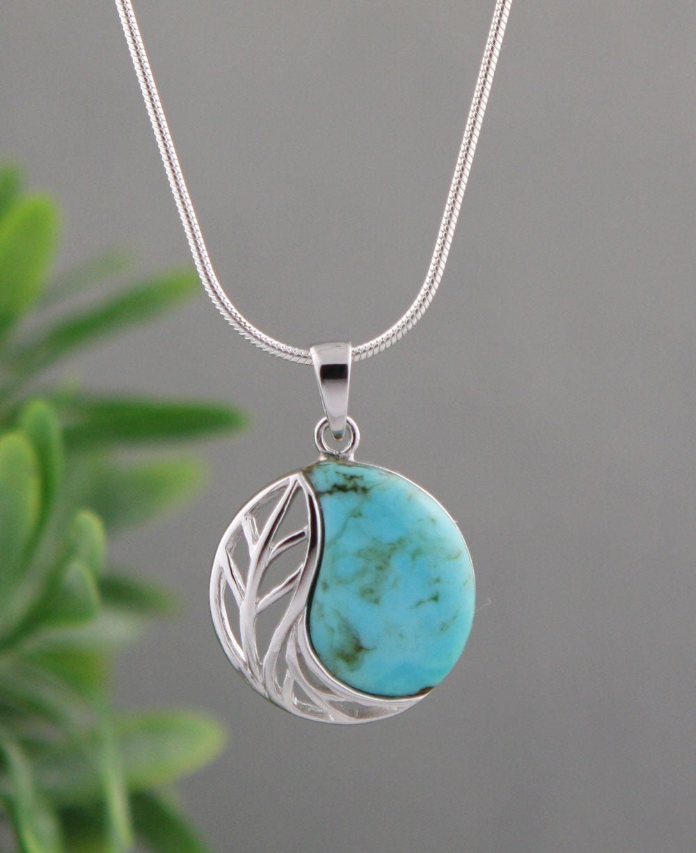 Feather and Turquoise Yin Yang Pendant, Sterling Silver - Charms & Pendants