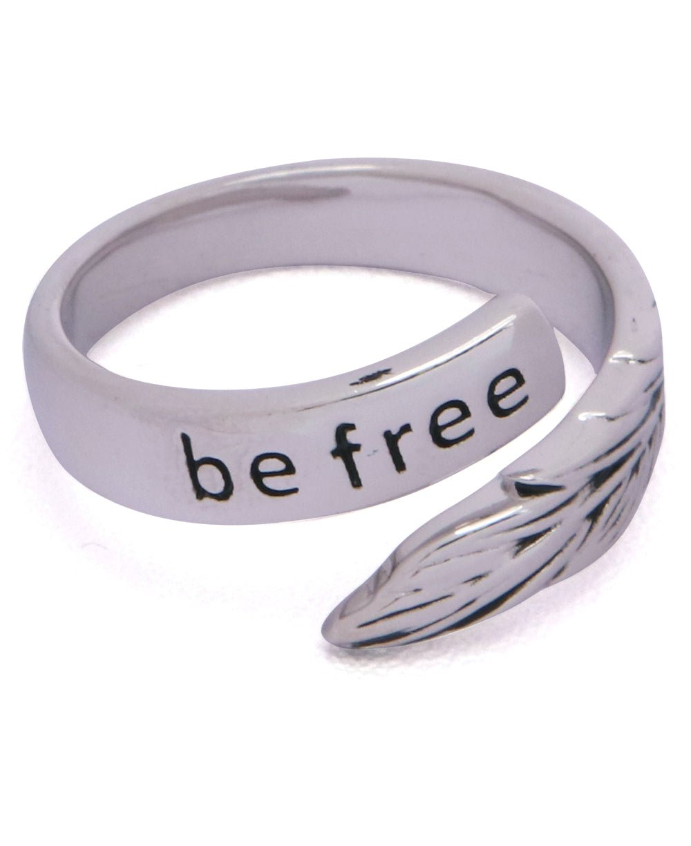 Feather Design Inspirational Be Free Silver Ring - Rings