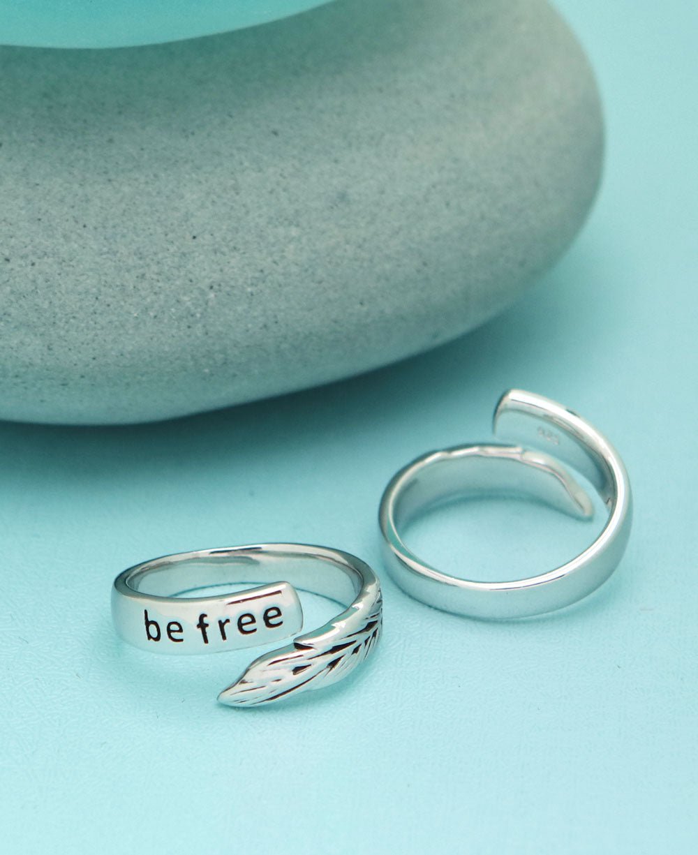 Feather Design Inspirational Be Free Silver Ring - Rings