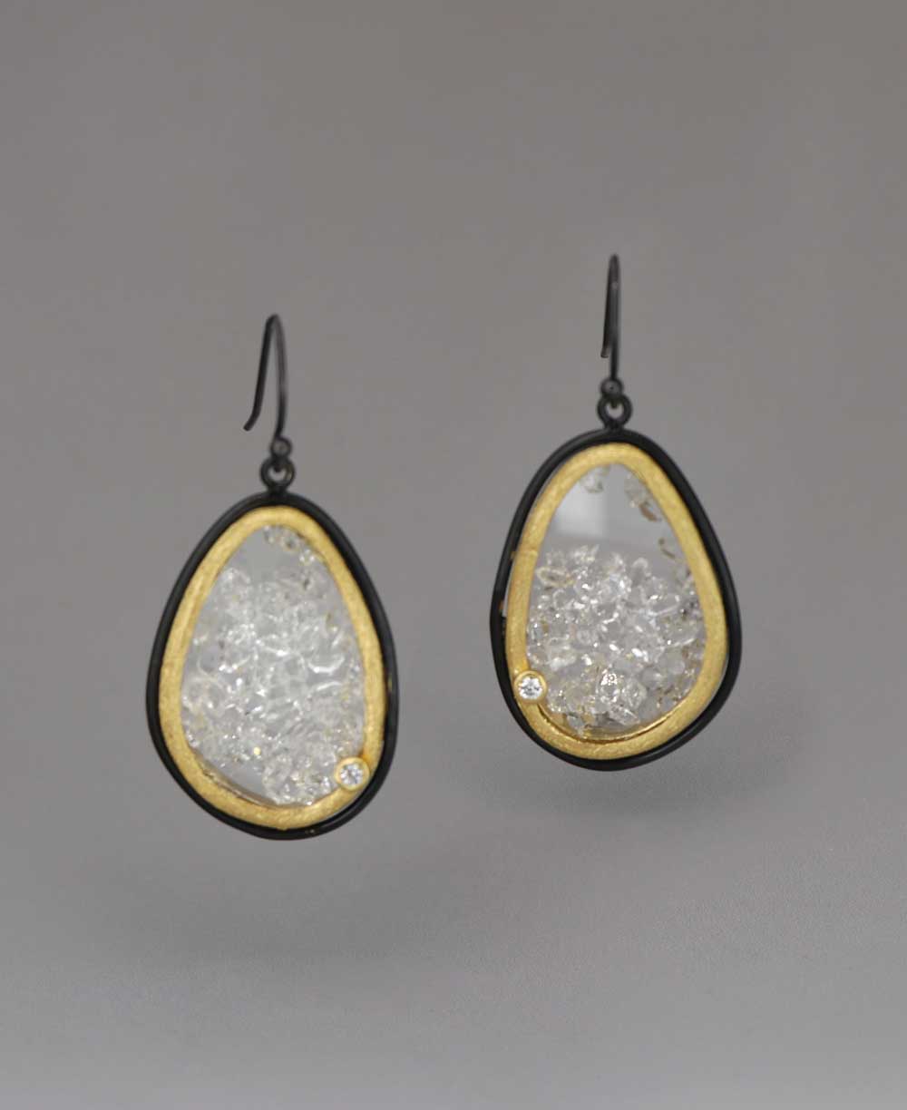 Floating Herkimer Quartz Oval Frame Earrings - Earrings
