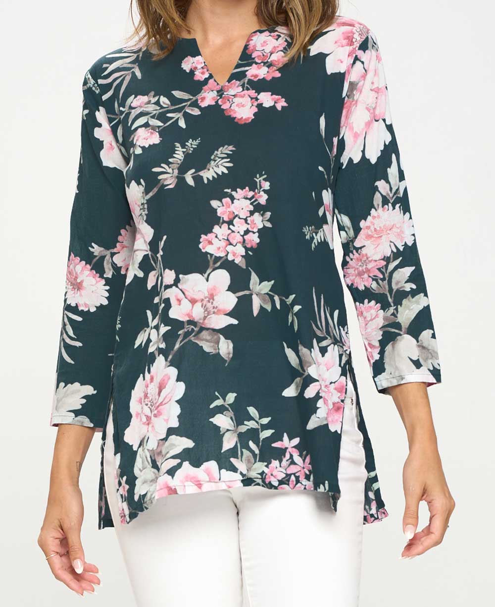 Floral Cotton Tunic Top - Apparel S