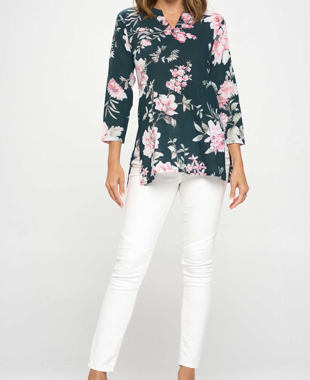 Floral Cotton Tunic Top - Apparel S