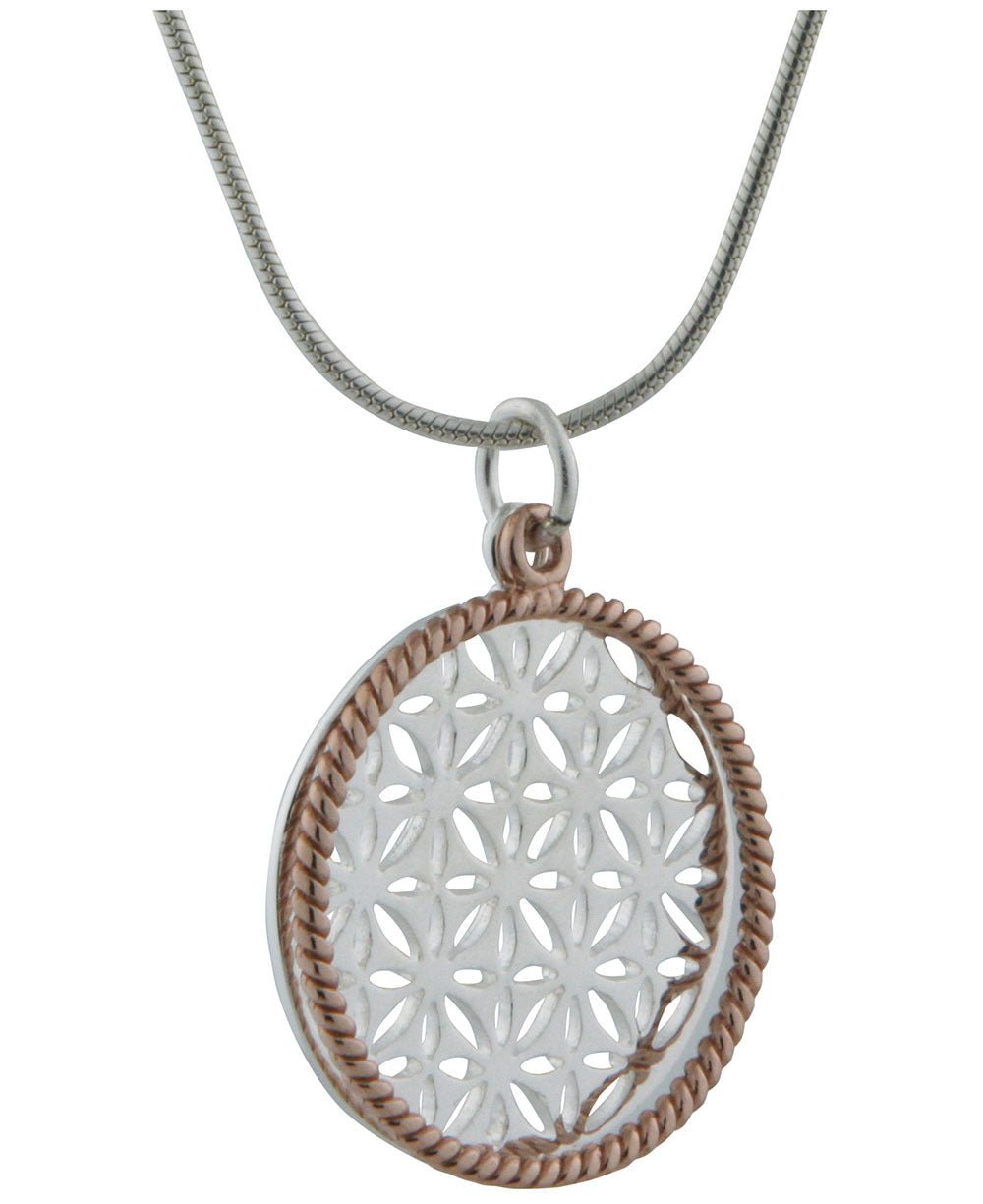 Flower of Life Rose Gold Halo Pendant, Sterling Silver - Charms & Pendants