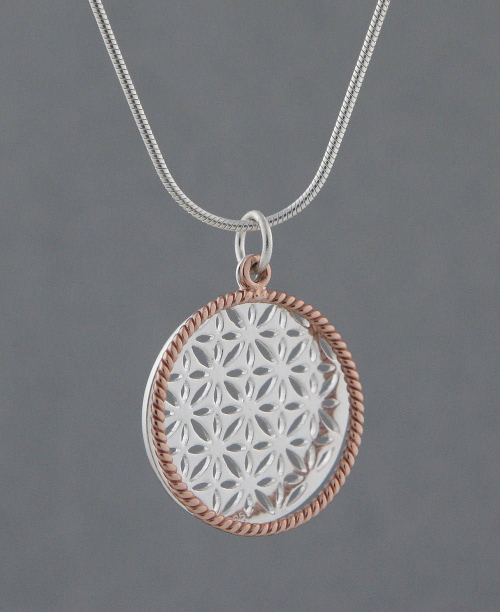 Flower of Life Rose Gold Halo Pendant, Sterling Silver - Charms & Pendants