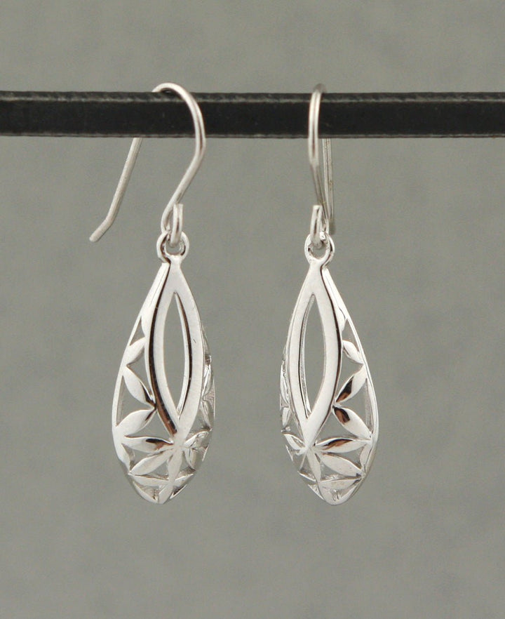 Flower of Life Teardrop Earrings, Sterling Silver -