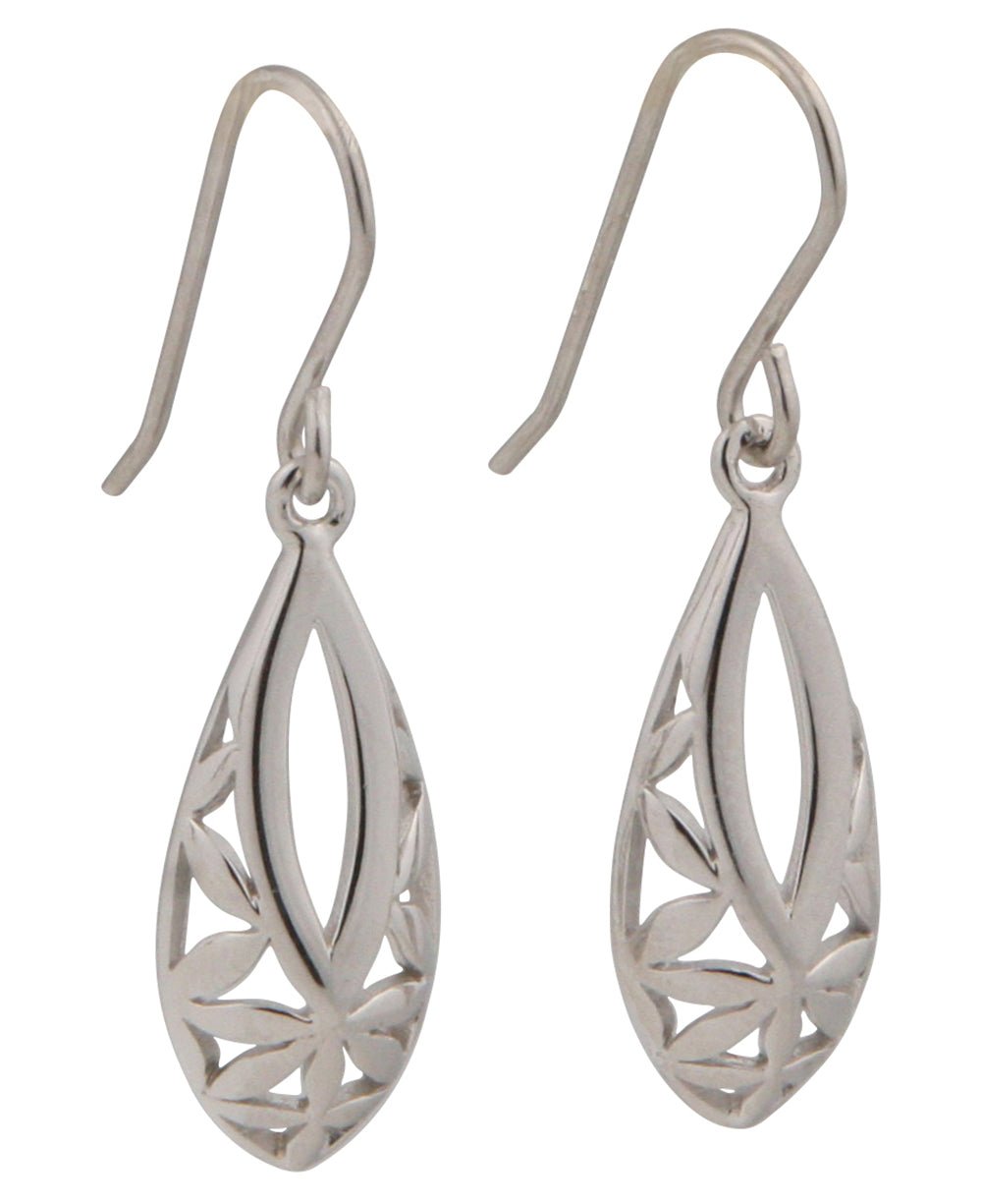 Flower of Life Teardrop Earrings, Sterling Silver -