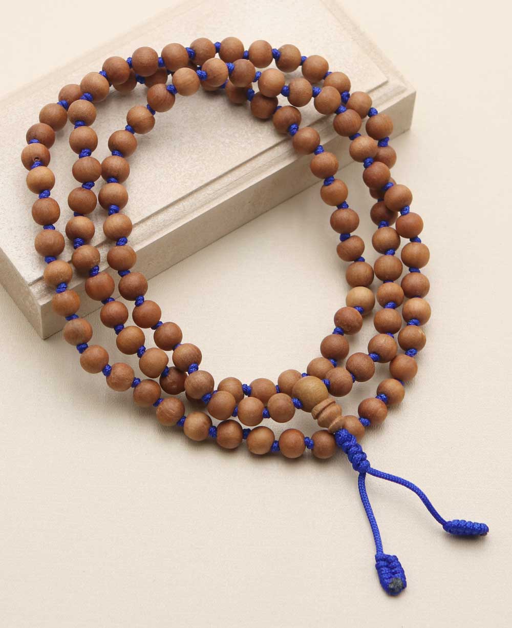 Fragrant Sandalwood Blue Knotted Meditation Mala - Prayer Beads
