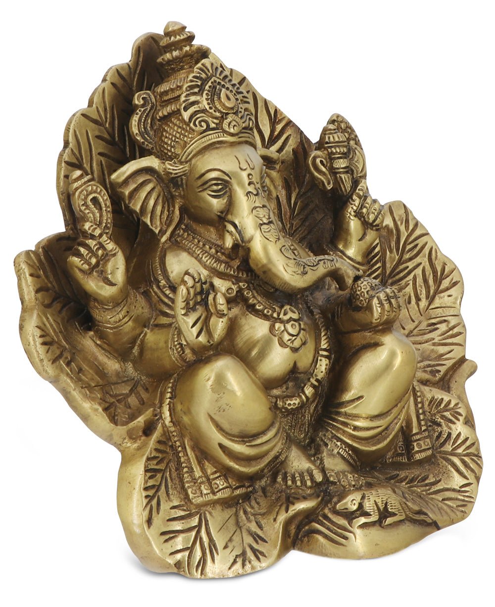 Ganesh Statue on Leaf Throne - Sculptures & Statues
