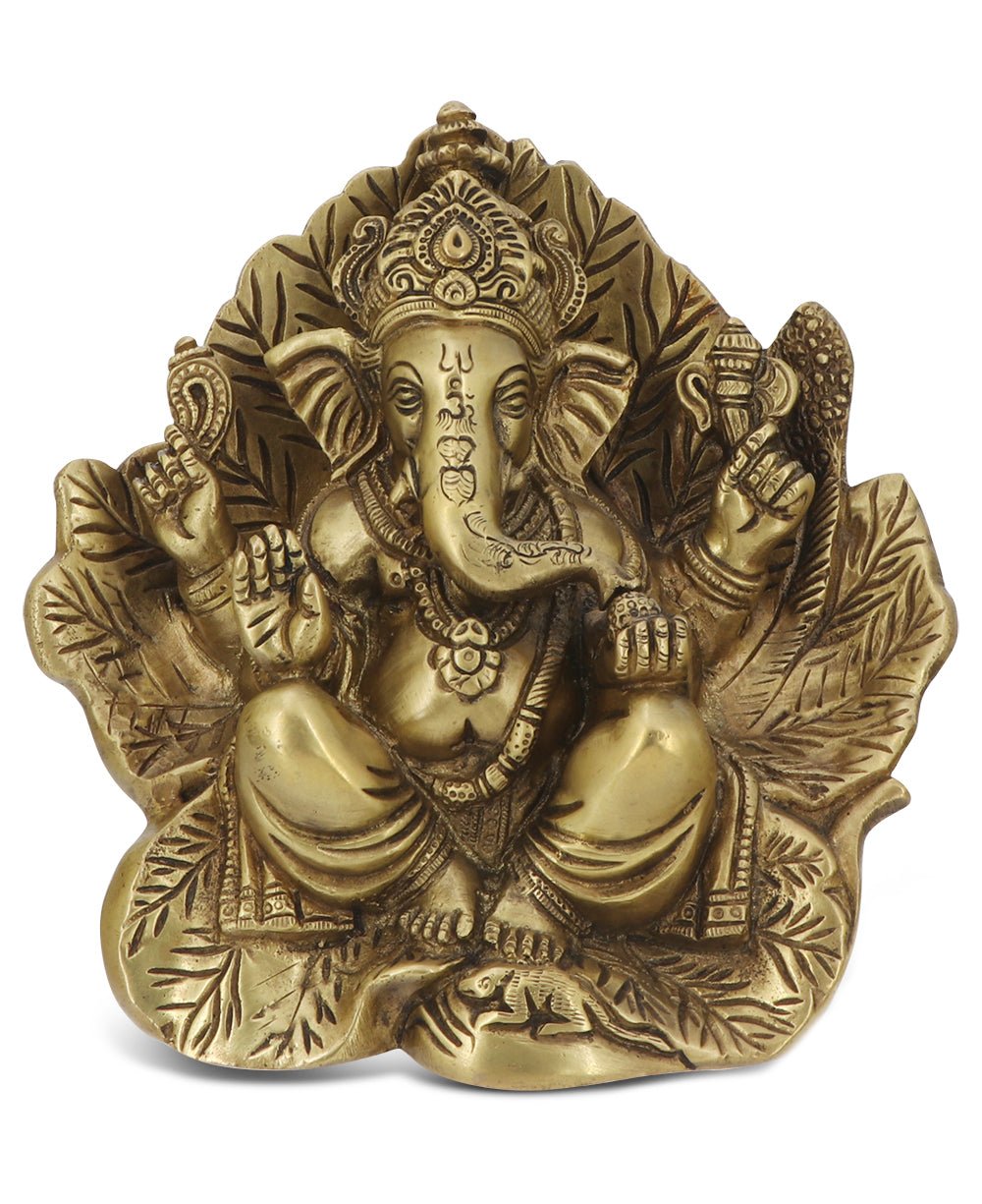 Ganesh Statue on Leaf Throne - Sculptures & Statues