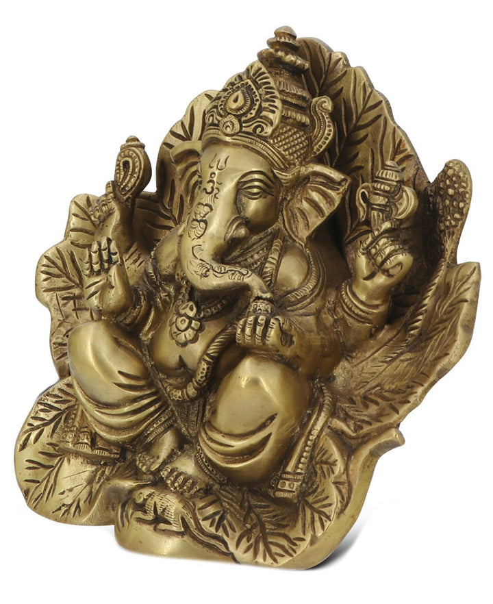 Ganesh Statue on Leaf Throne - Sculptures & Statues
