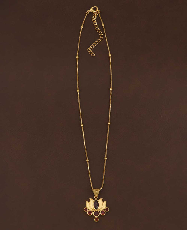Garnet Gemstone Gold Plated Lotus Necklace - Necklaces