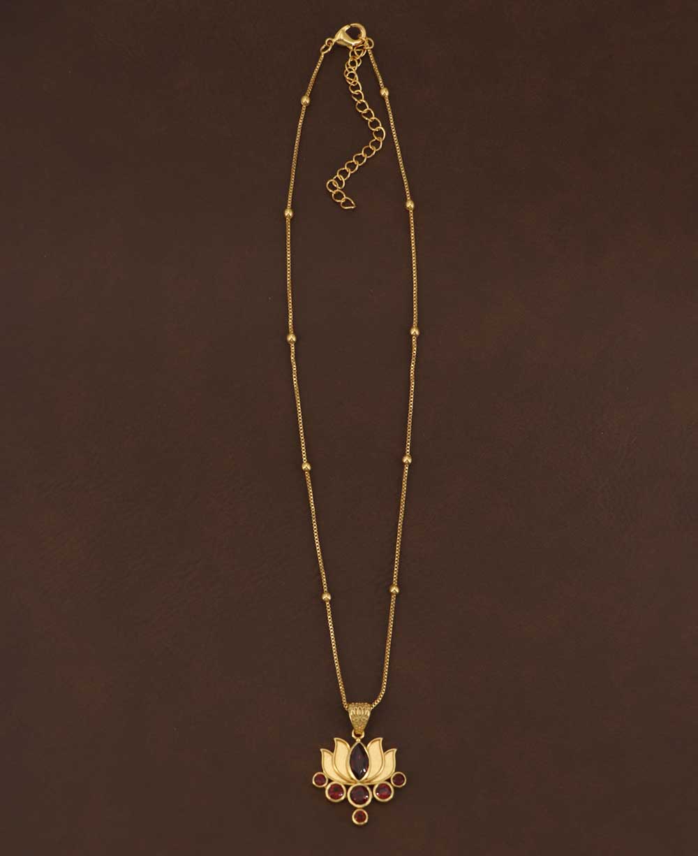 Garnet Gemstone Gold Plated Lotus Necklace - Captivating and Elegant ...