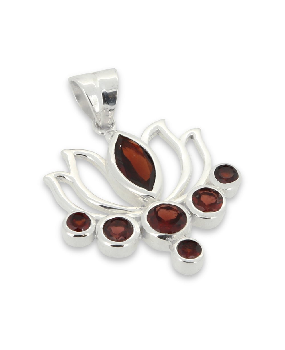 Garnet Lotus Pendant, Sterling Silver - Charms & Pendants
