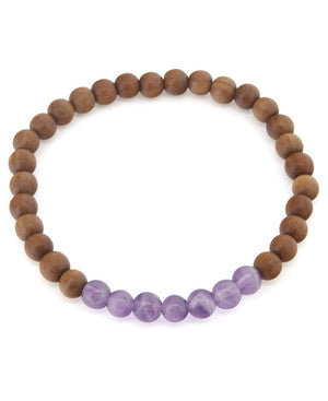 Gemstone and Sandalwood Mala Beaded Bracelet - Bracelets Amethyst