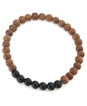 Gemstone and Sandalwood Mala Beaded Bracelet - Bracelets Black Onyx