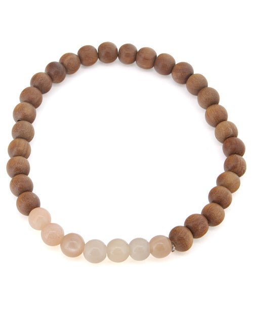 Gemstone and Sandalwood Mala Beaded Bracelet - Bracelets Peach Moonstone