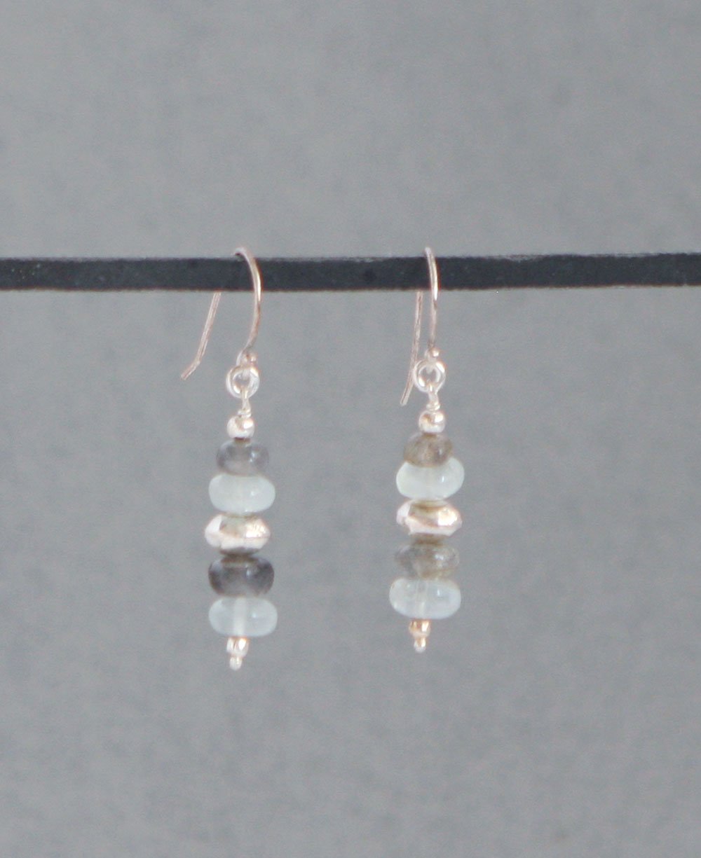 Gemstone Cairn Earrings, Labradorite and Aquamarine -