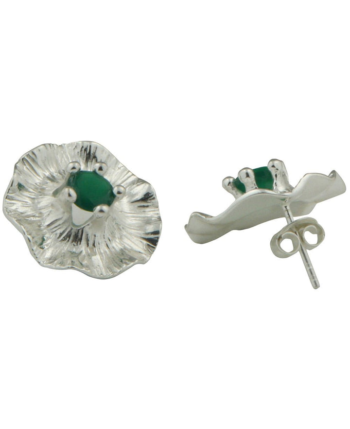 Gemstone Lotus Pad Earrings, Sterling Silver - Earrings