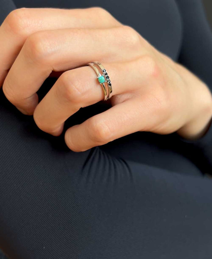 Gemstone Protection Ring with Onyx and Turquoise - Size 7