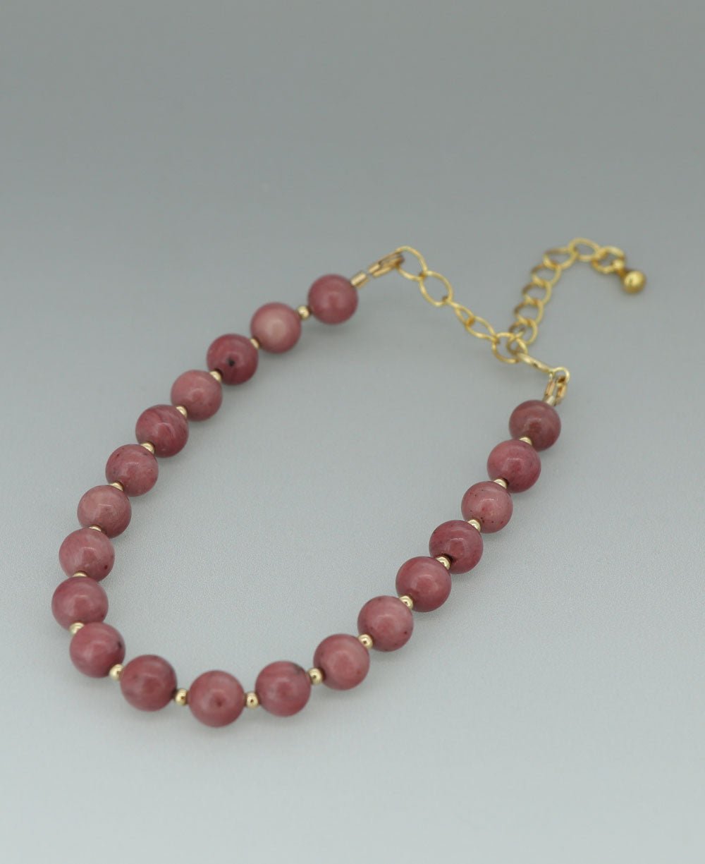Gemstone Wrist Mala Bracelet, 20 Beads - Bracelets Rhodonite