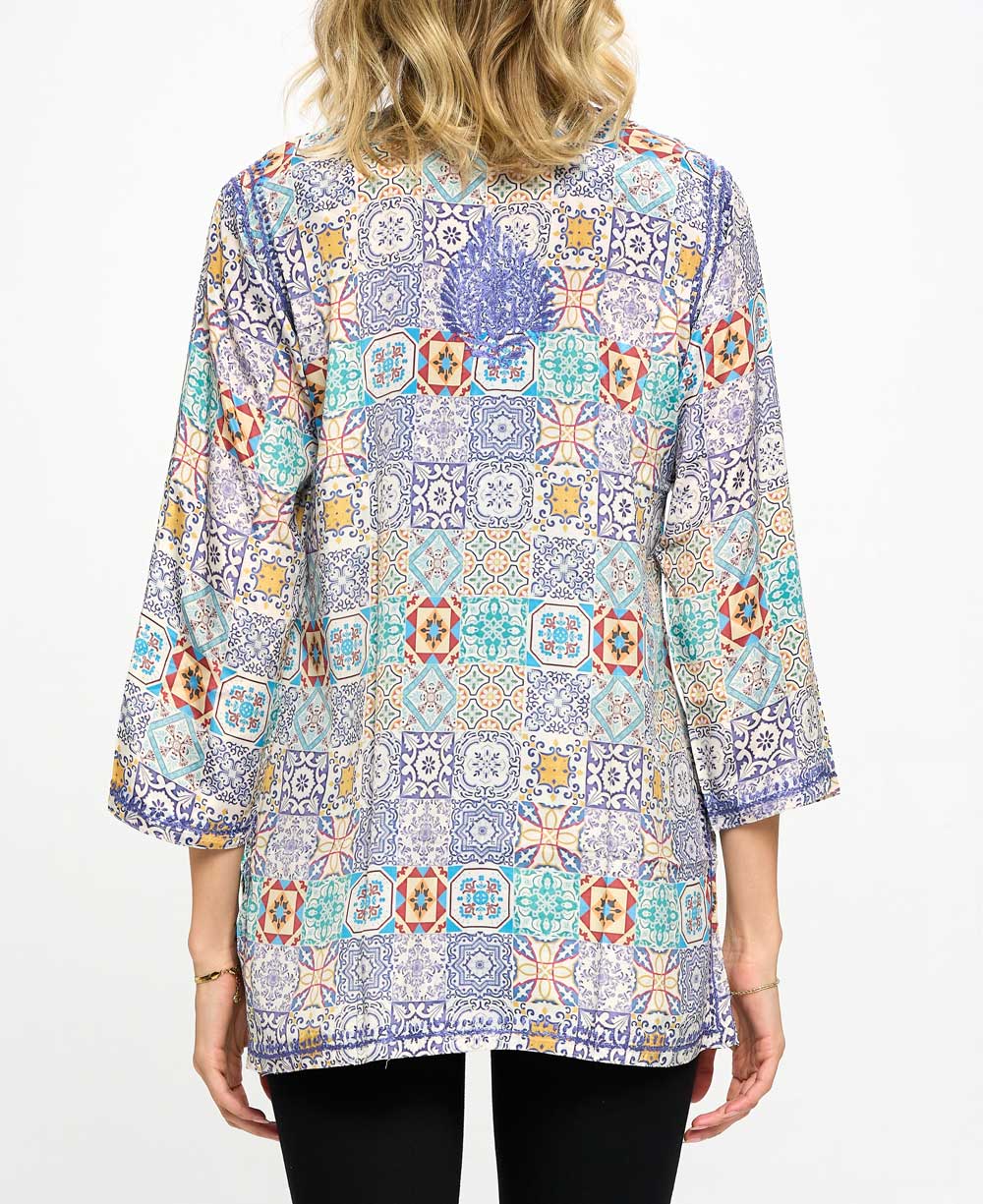 Geometric Print Embroidered Tunic - Shirts & Tops S