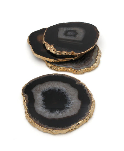 Gilded Black Agate Gemstone Coasters - Coasters