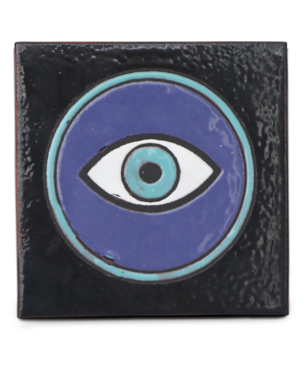 Glazed Ceramic Tile Evil Eye Wall Hanging - Posters, Prints, & Visual Artwork