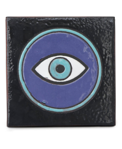 Glazed Ceramic Tile Evil Eye Wall Hanging - Posters, Prints, & Visual Artwork
