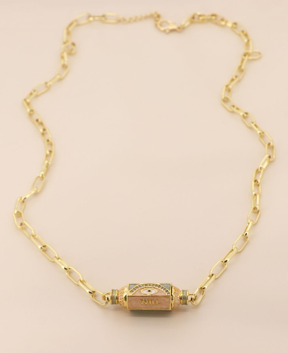 Gold Plated Brass Will And Evil Eye Protection Necklace - Necklaces Blue Orange