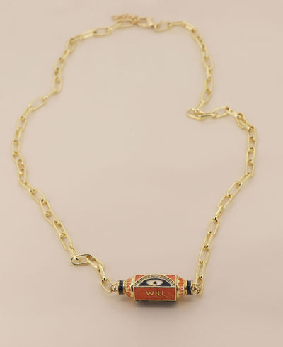 Gold Plated Brass Will And Evil Eye Protection Necklace - Necklaces Blue Orange