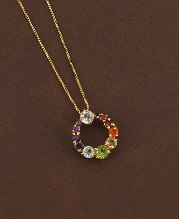 Gold Plated Chakra Circle Pendant Necklace - Necklaces