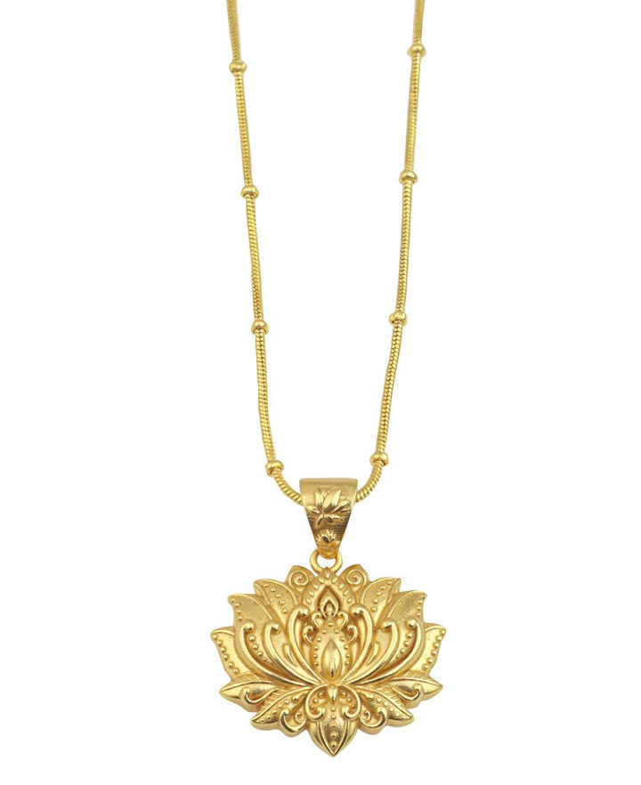 Gold Plated Full Bloom Lotus Necklace - Necklaces