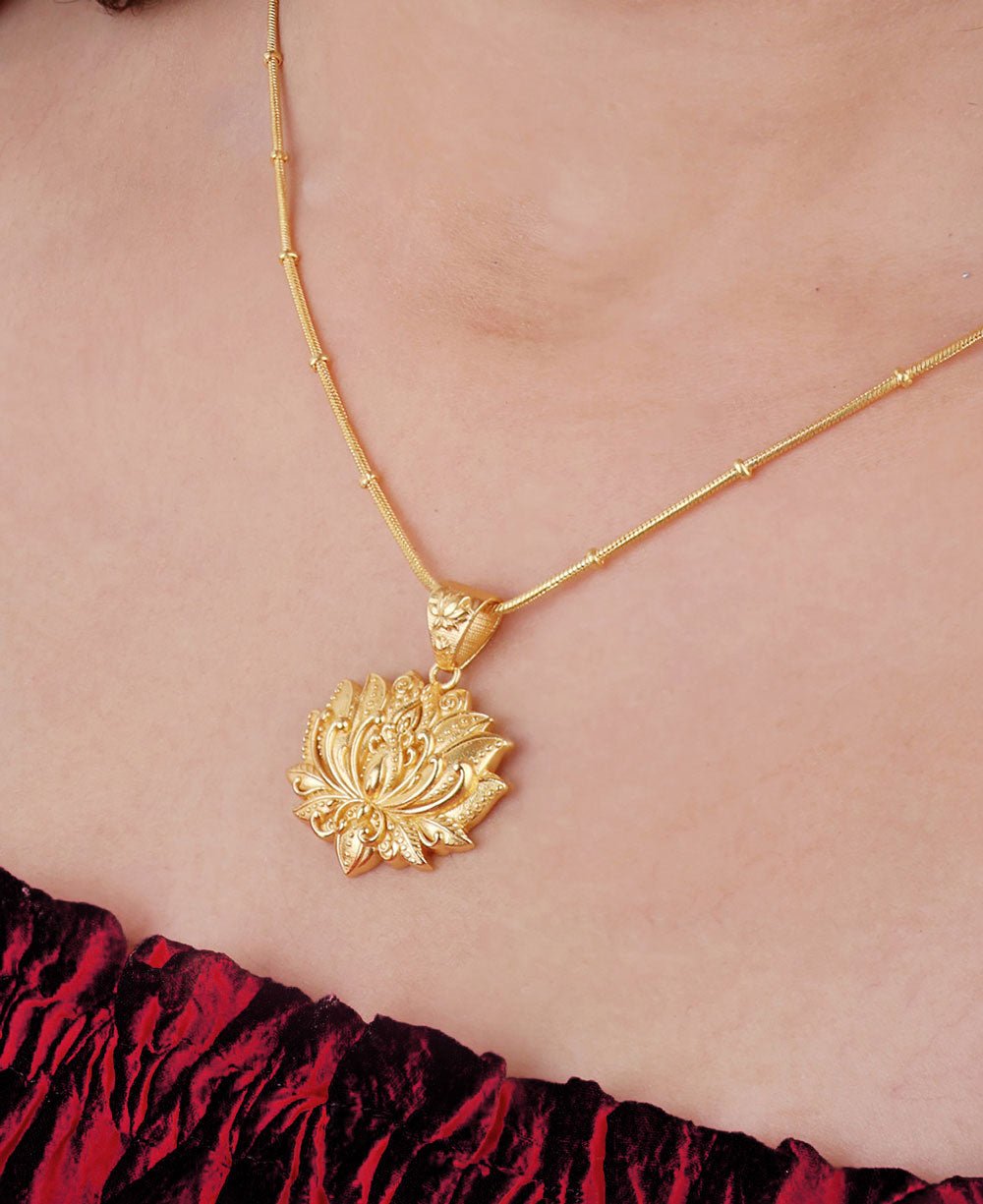 Gold Plated Full Bloom Lotus Necklace - Necklaces