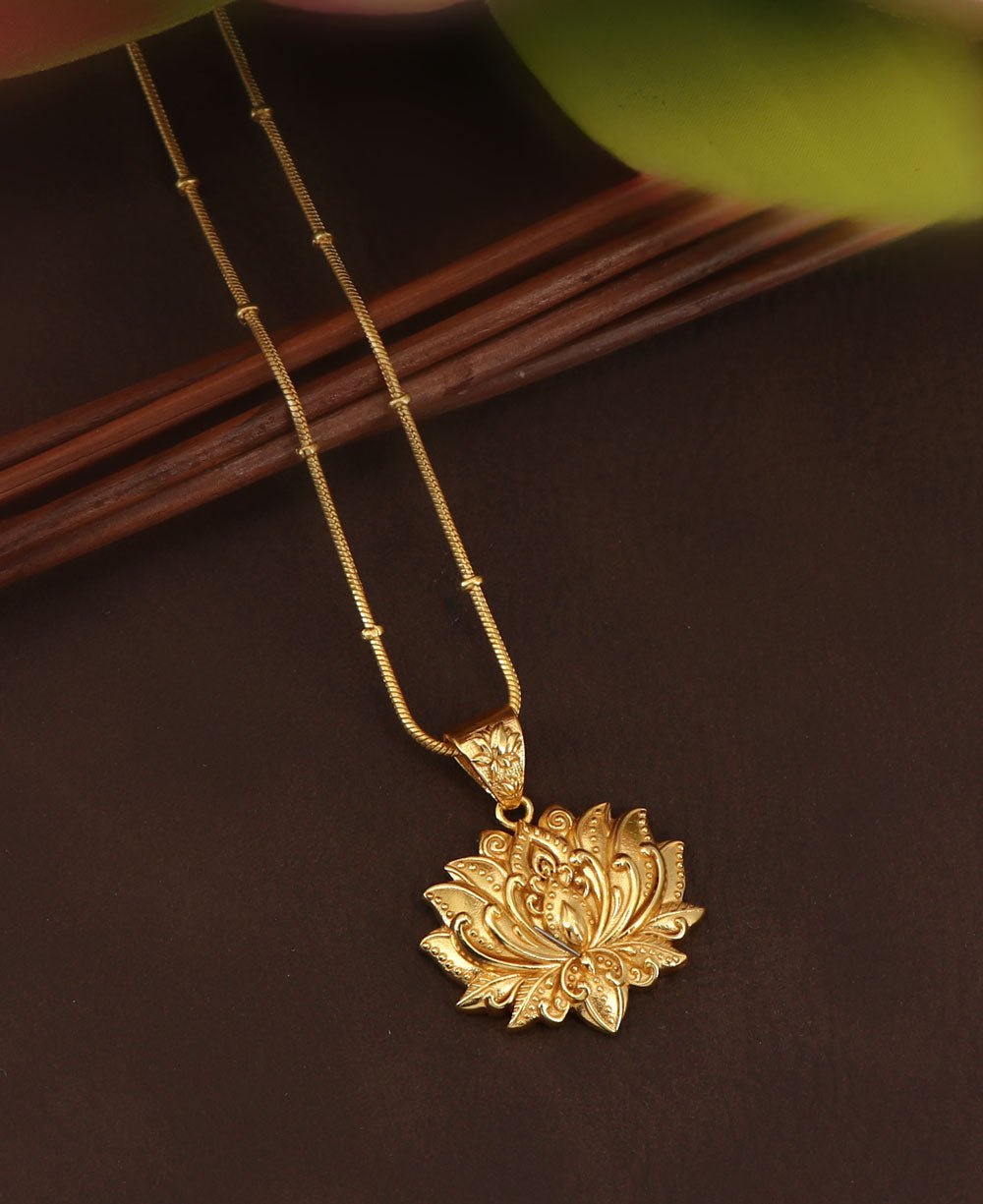 Gold Plated Full Bloom Lotus Necklace - Necklaces