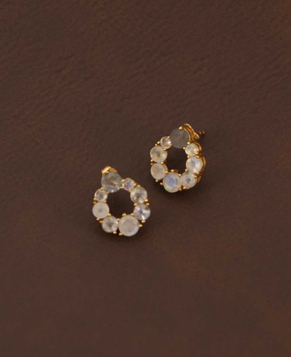 Gold Plated Moonstone Stud Earrings with Labradorite - Earrings