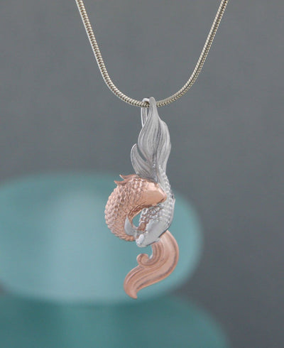 Golden Fish Auspicious Symbol Pendant, Sterling Silver with Rose Gold - Charms & Pendants