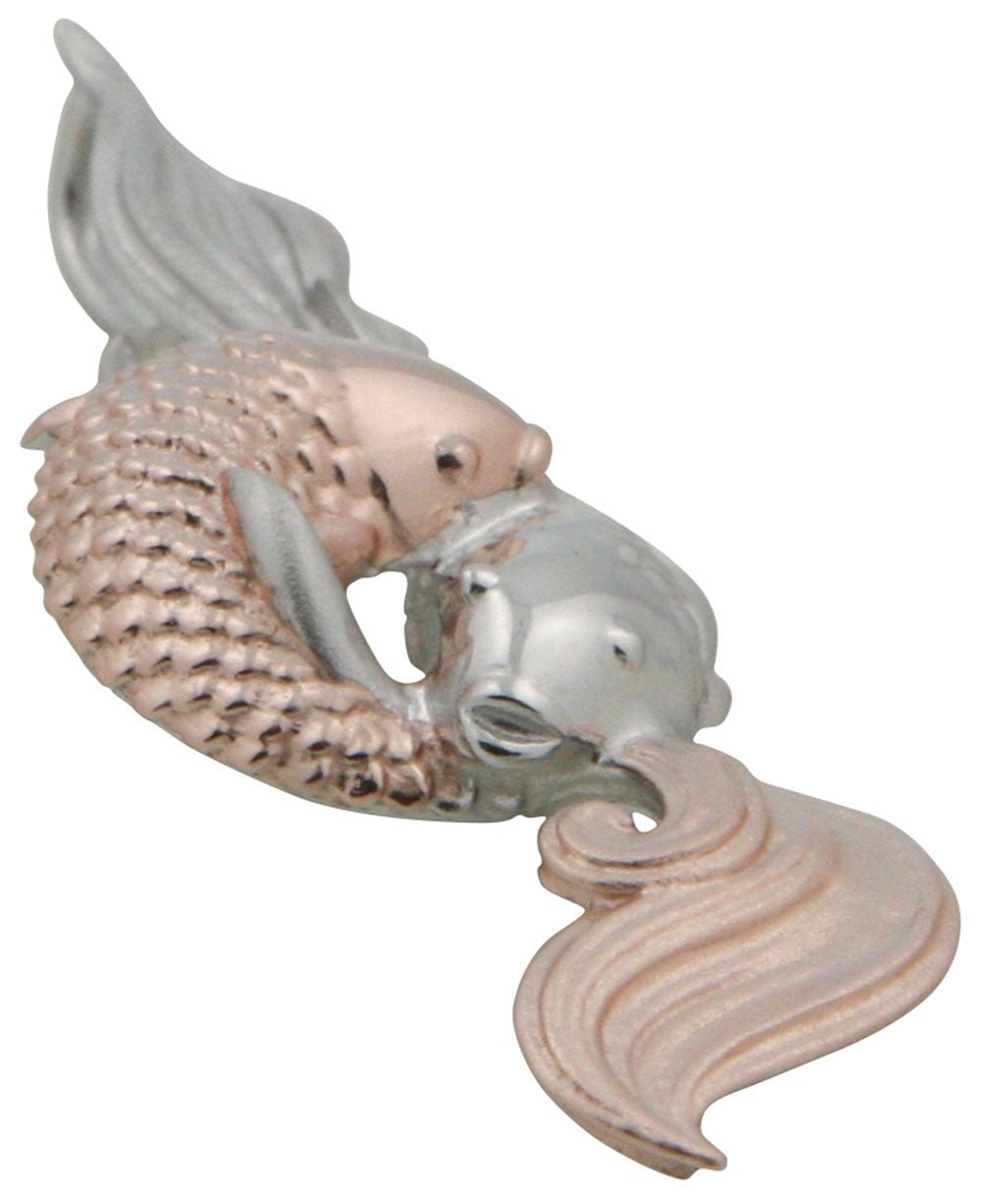 Golden Fish Auspicious Symbol Pendant, Sterling Silver with Rose Gold - Charms & Pendants
