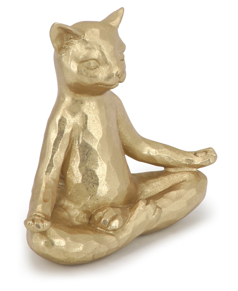 Golden Textured Meditating Yoga Cat - Sculptures & Statues