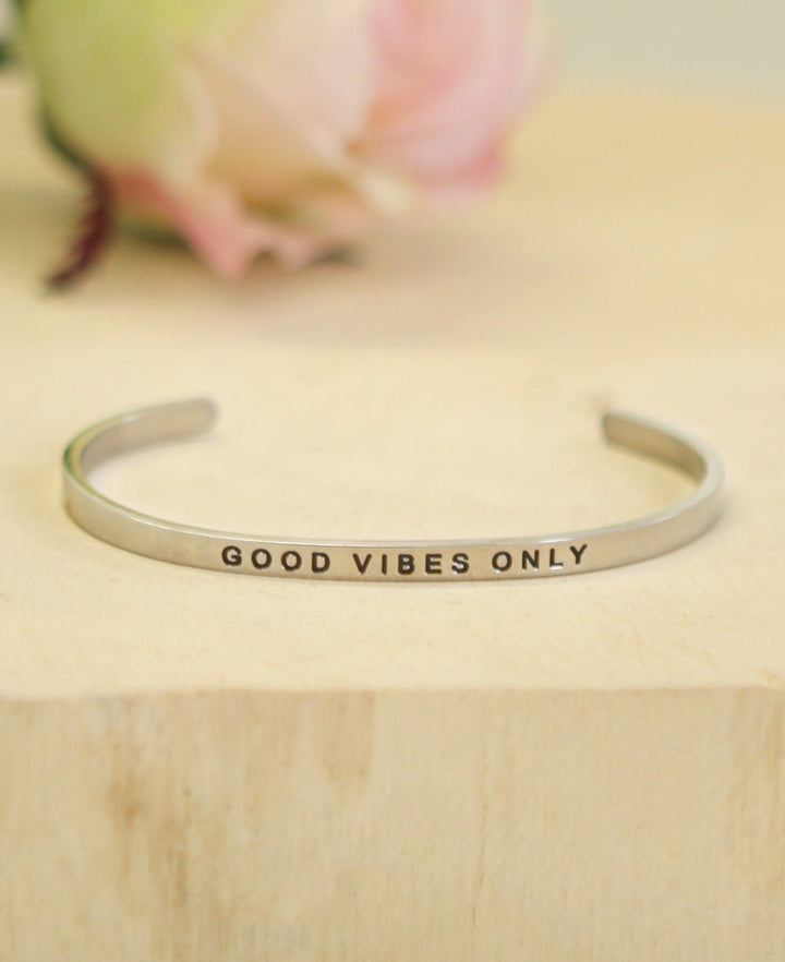 Good Vibes Only Engraved Cuff Bracelet -