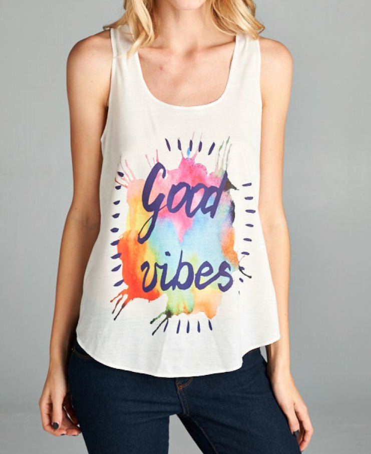 Good Vibes Rainbow Splash Tank Top - Shirts & Tops S